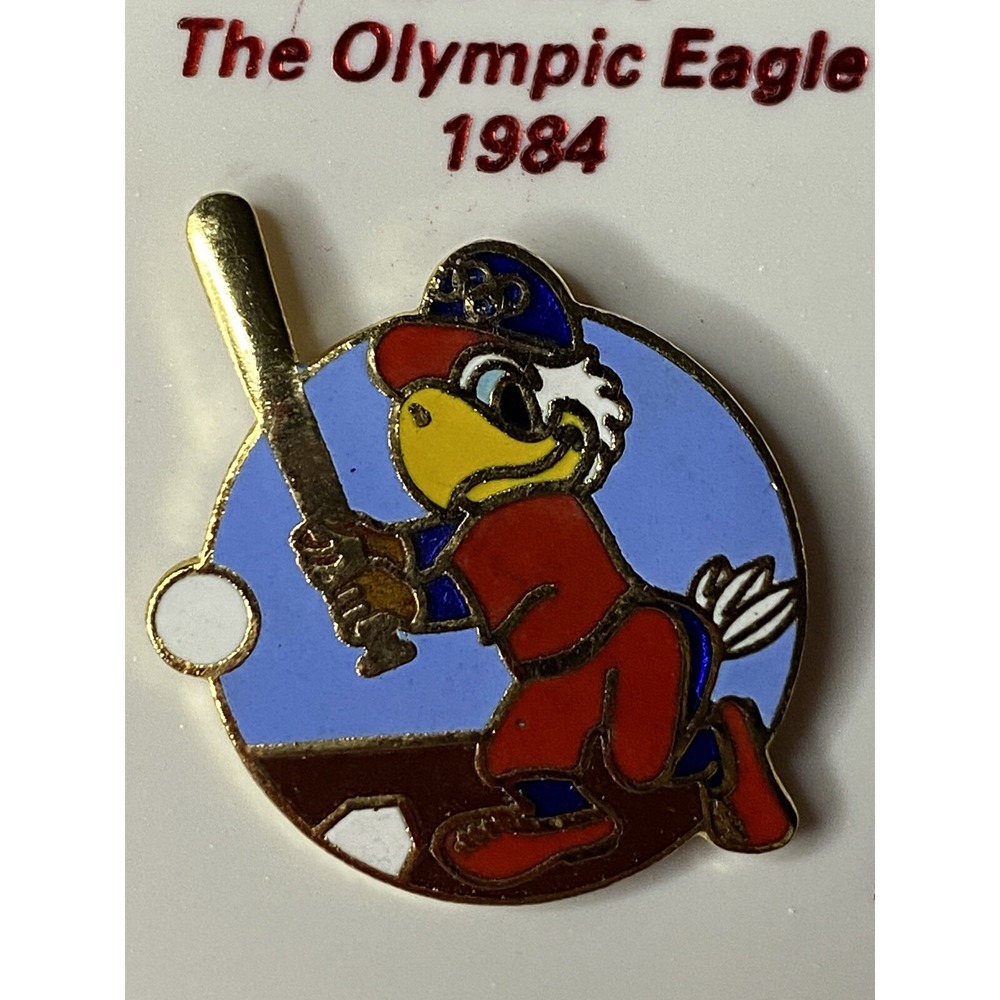 Baseball 1984 Los Angeles Olympics Brooch Sam The Eagle Enameled Hand Craft New